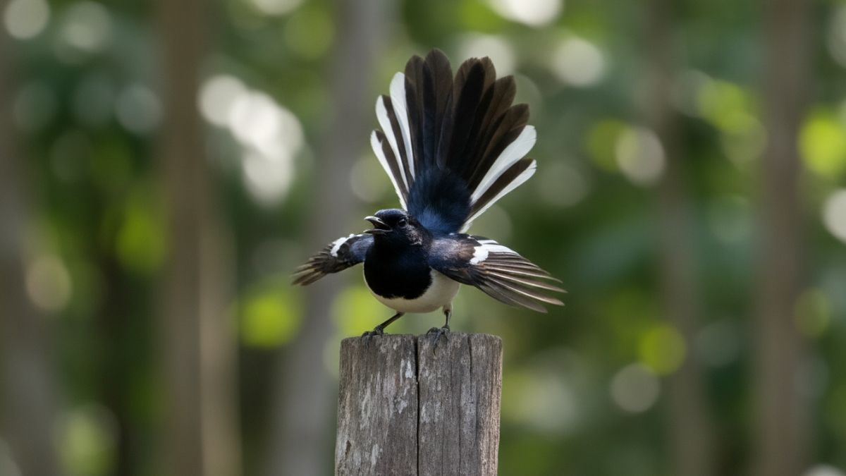 Seluruh badan Kacer jantan dalam pose Ngobra